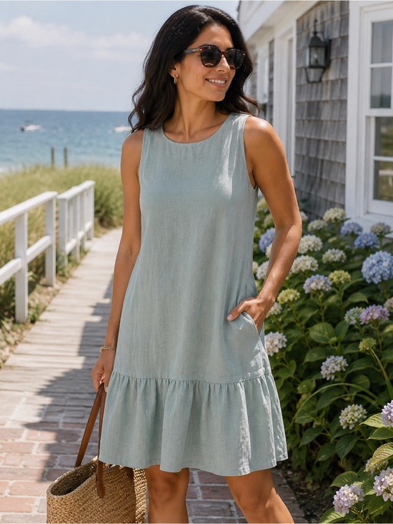 RW&CO. Dresses & Skirts - RW CO Linen Midi Dress Ruffle Hem Sleeveless XL Relaxed Coastal Summer Shift